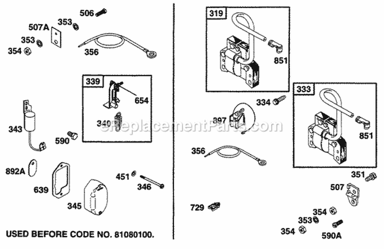 Elect Diagram and Parts List for 233461-2540-01  Briggs and Stratton Engine